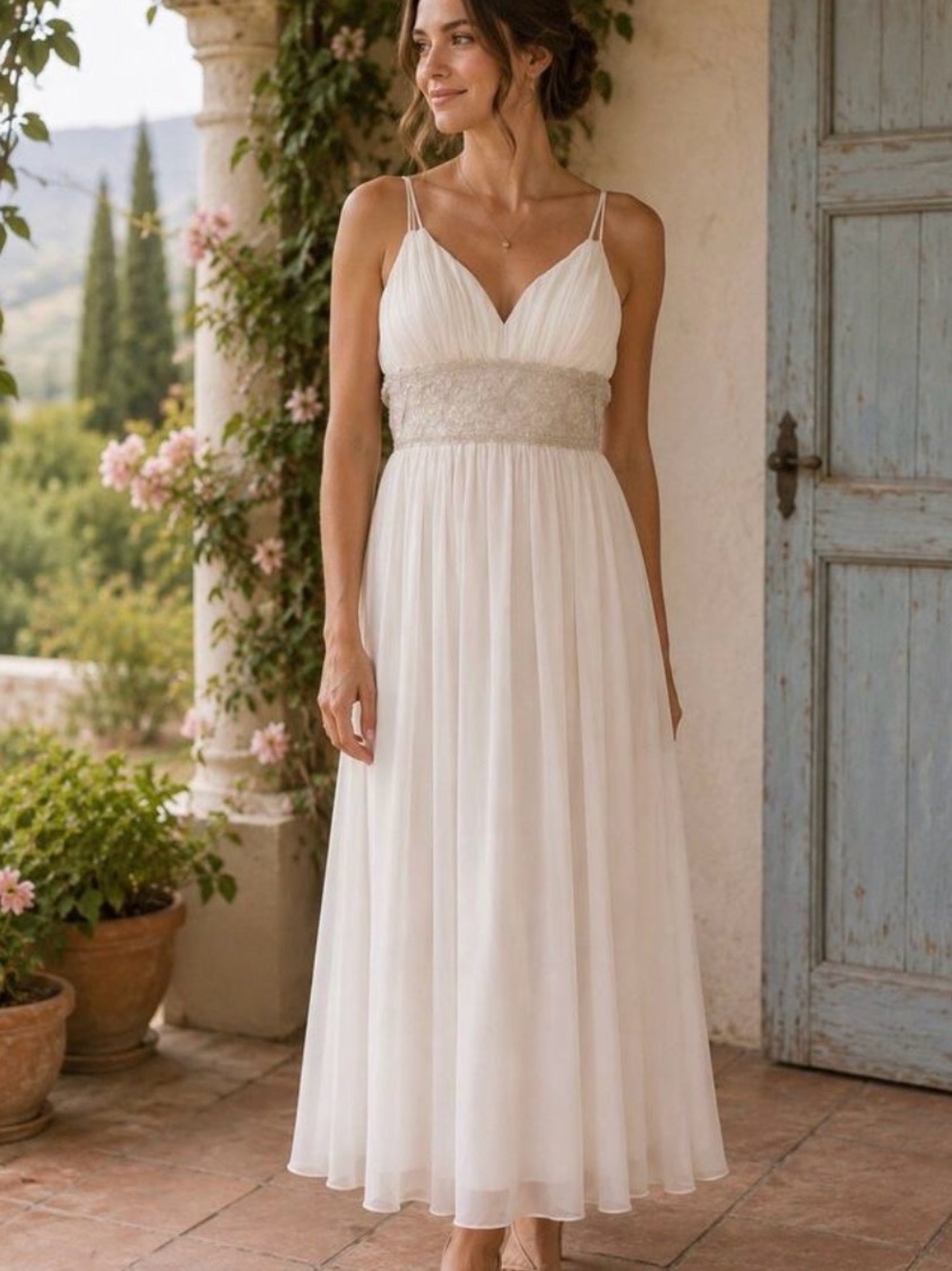 Y2K NEW Oleg Cassini Greek Goddess Beaded Silk Chiffon Wedding Dress 10 Stunning